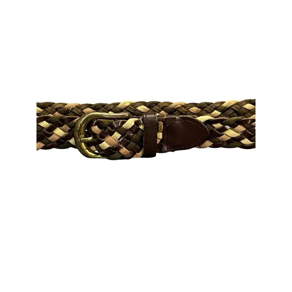 Brown Tan Cream Genuine Leather Woven Braided Belt Women Medium 32” - 37”